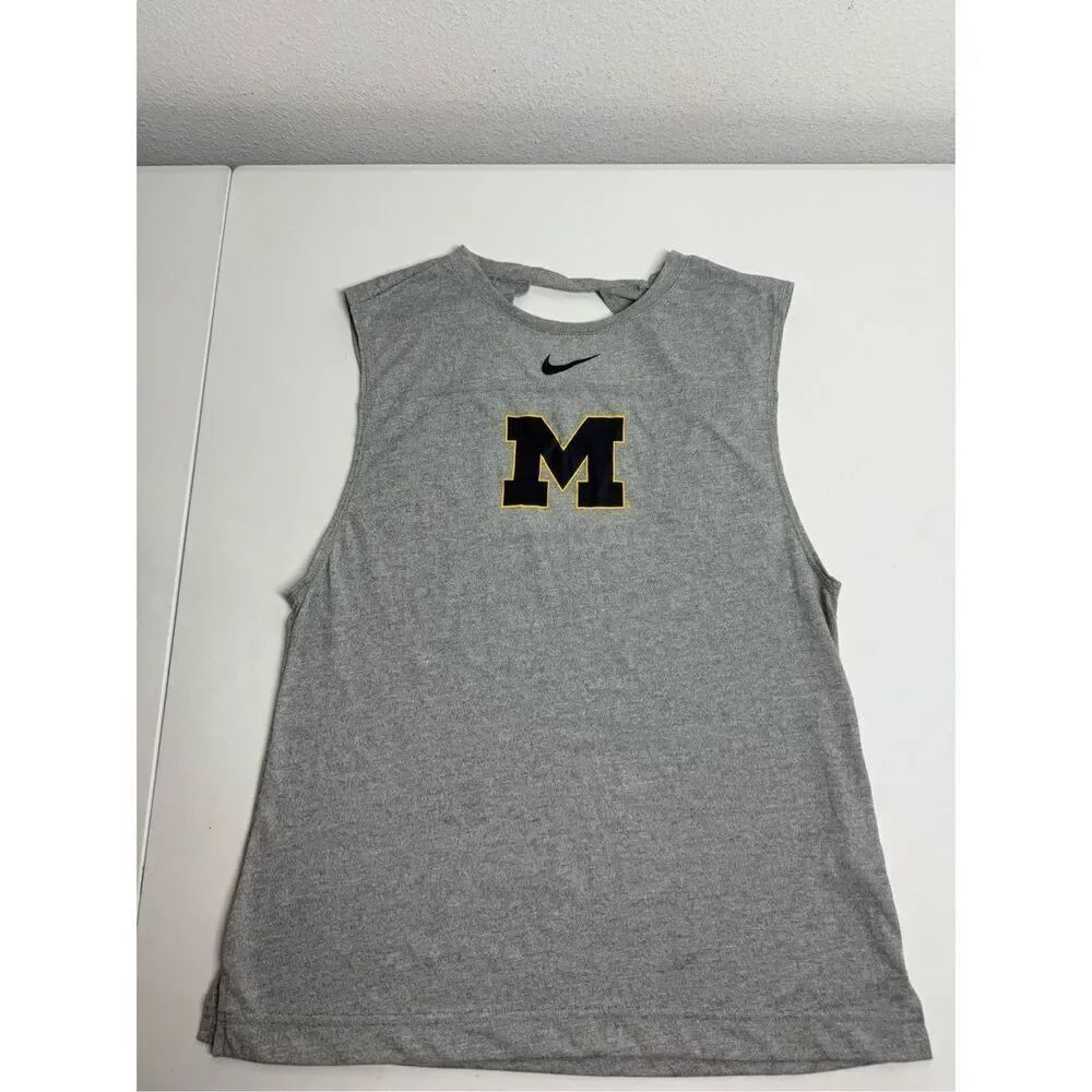 Nike Womens Sleeveless Tank Top Gray Michigan Logo M Dri Fit